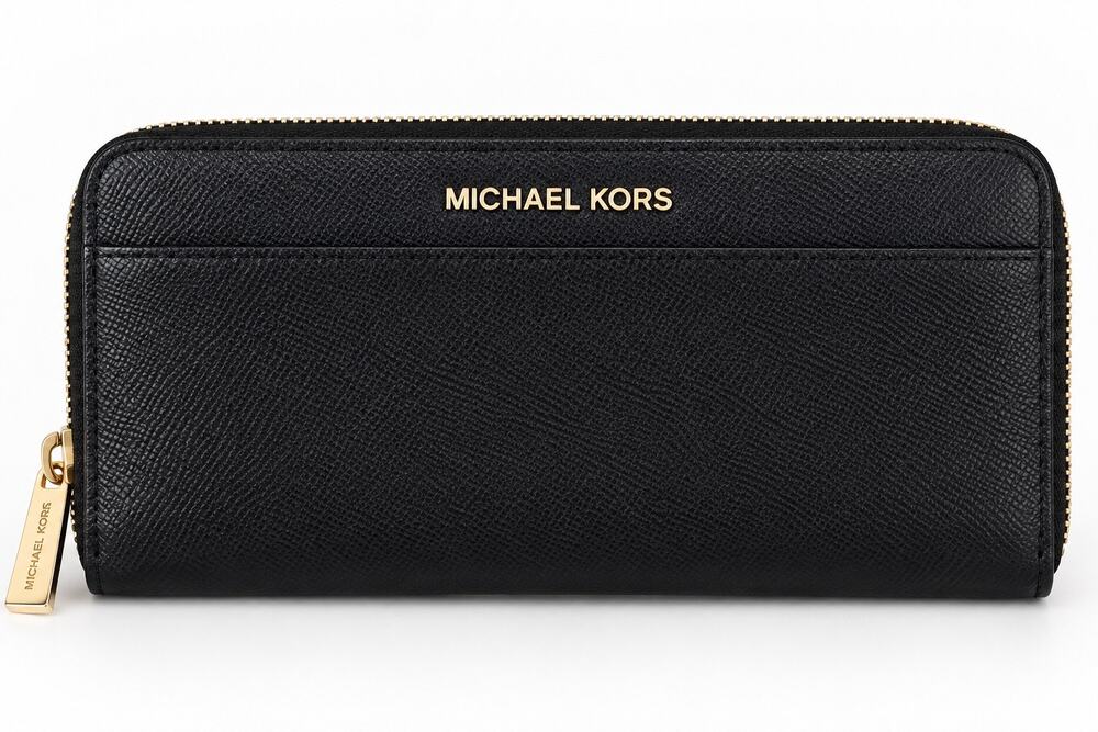 Michael Kors Black Leather Zip Around Continental Wallet